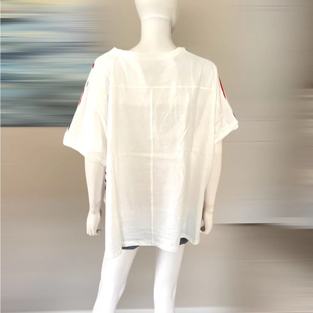 FANTASTIC FAWN patriotic striped sequin oversized tee S M L - Picture 6 of 8